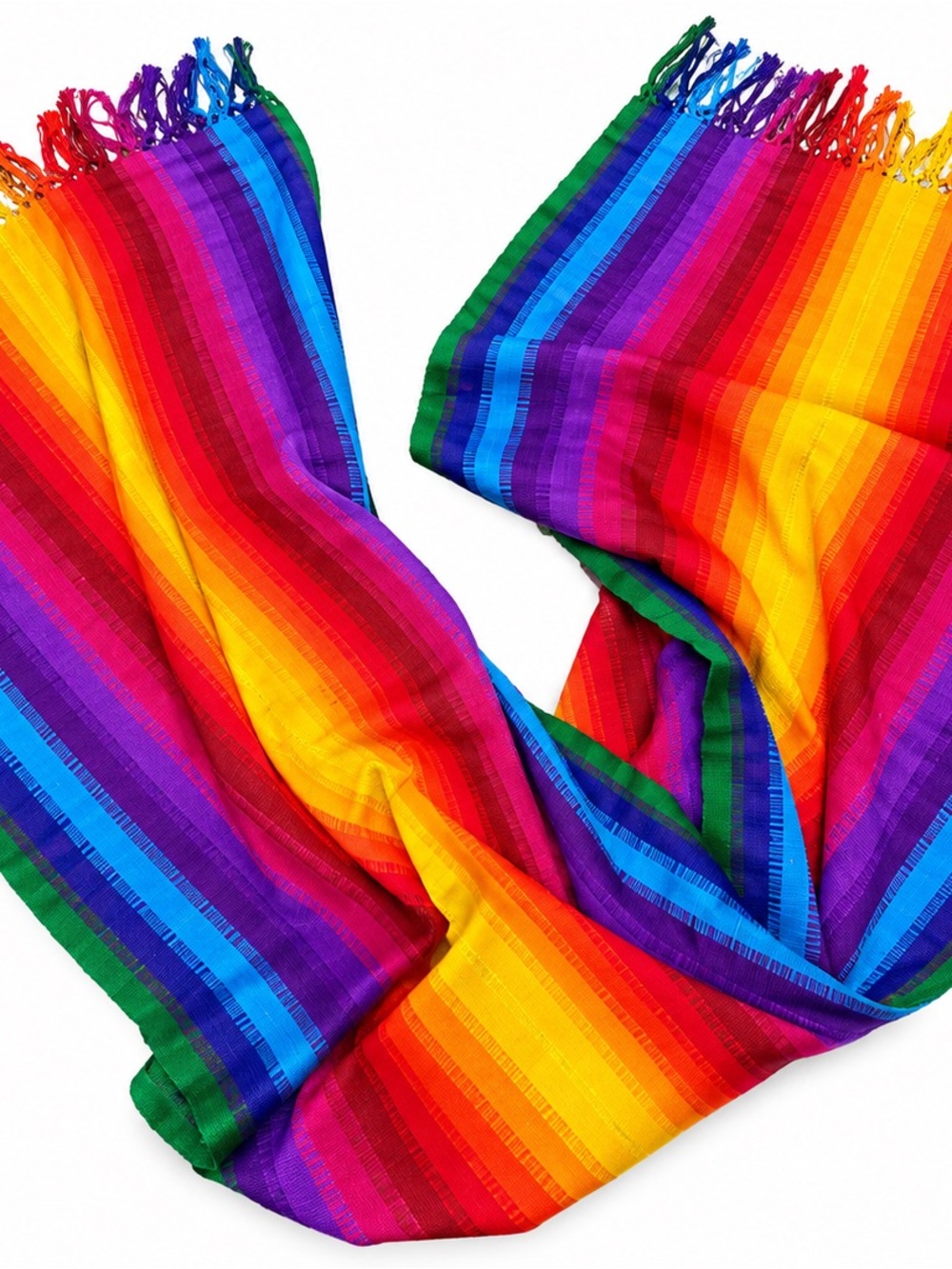 Rainbow Stripe Fringe Scarf - Multicolor Women’s Wrap